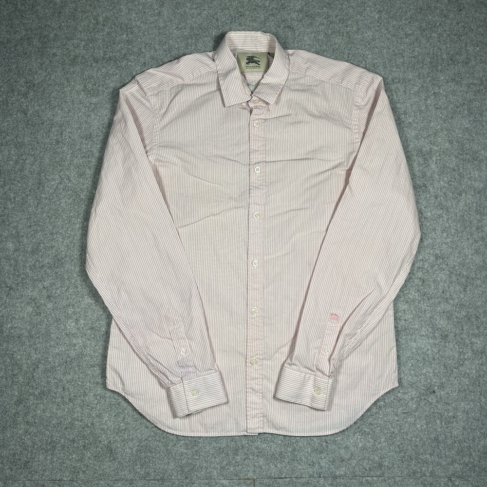 Burberry Button Down Shirt Men's Size Medium Pink Striped Embroidered Logo